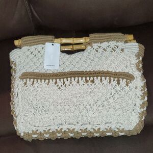 Straw Studios Boho Macrame Bamboo Handle Purse New